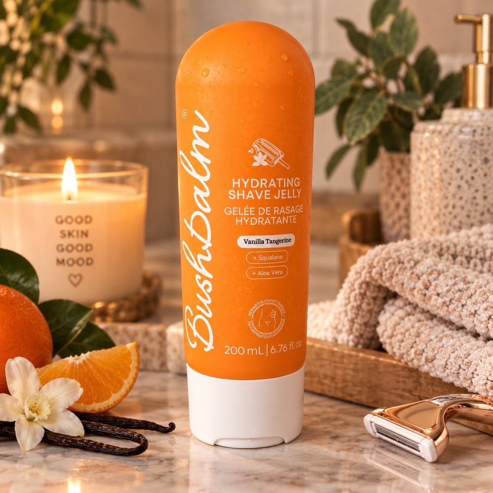 Bushbalm Hydrating Shave Jelly Vanilla Tangerine Squalane Aloe Vera 200ml 6.76oz